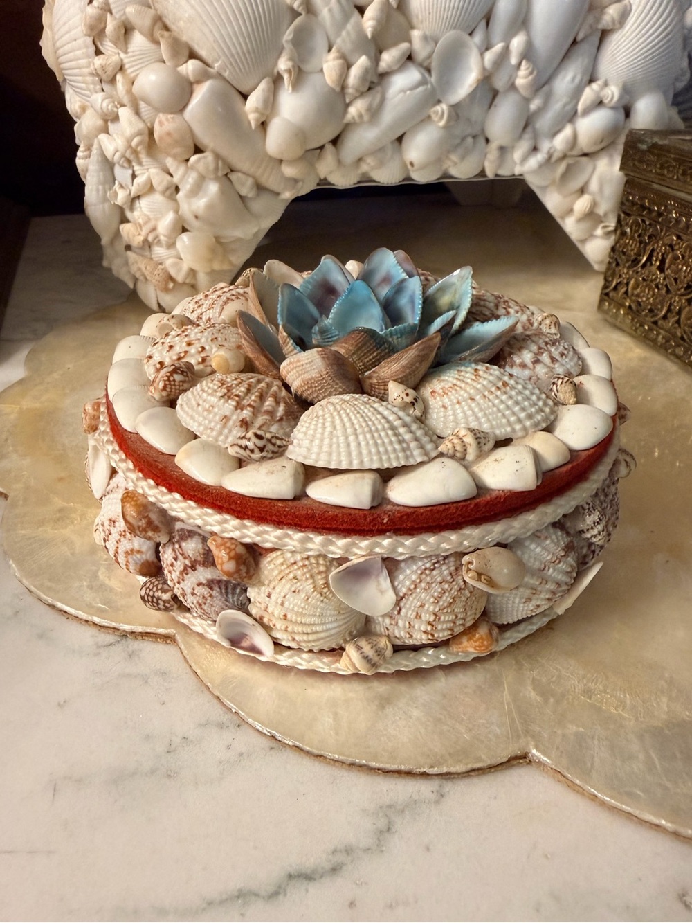 Vintage Handmade Seashell Trinket Box